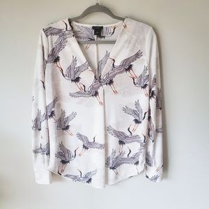 Ann Taylor Factory White Crane Blouse Career Top S
